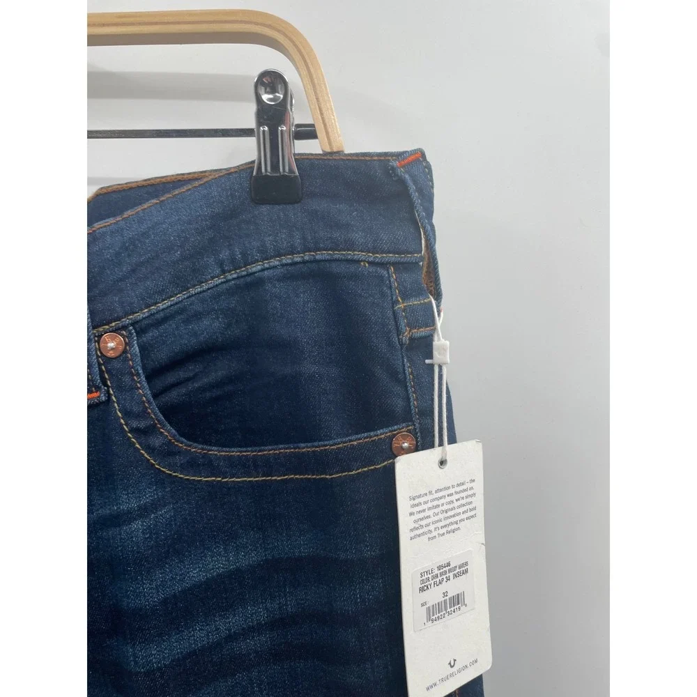 NWT True Religion Ricky‎ Flap Jeans Men 32 Dark Washed Blue 5-Pocket Relaxed Fit